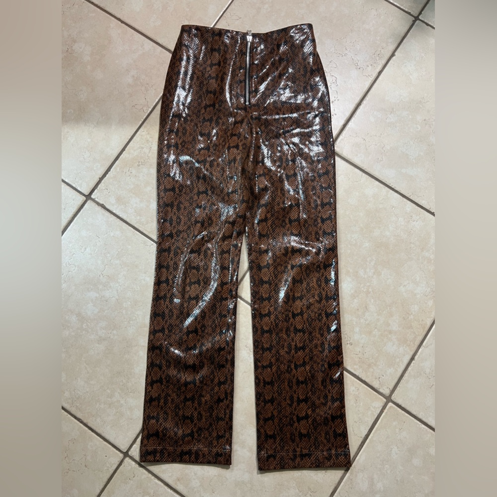 Danielle Bernstein Zip Front Snakeskin Pants - 2